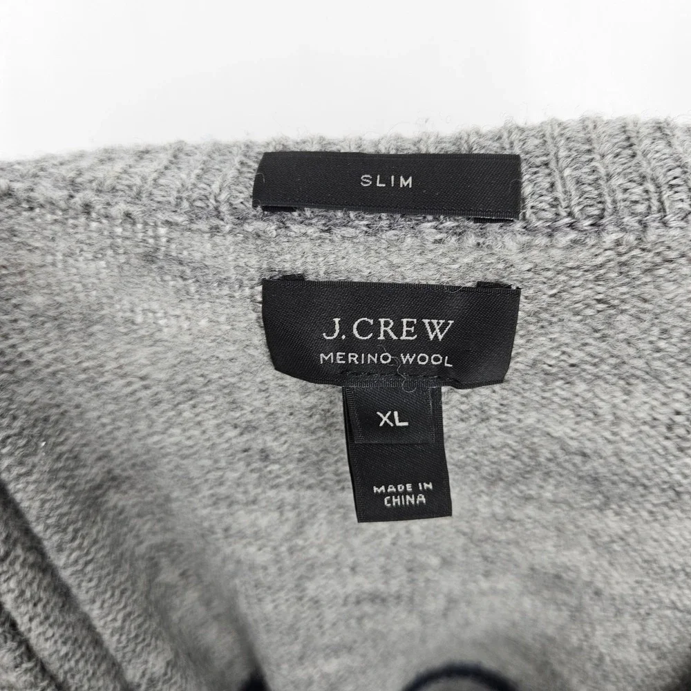 J‎ Crew Sweater Mens XL Merino Wool Gray Striped Elbow Patch Casual Preppy